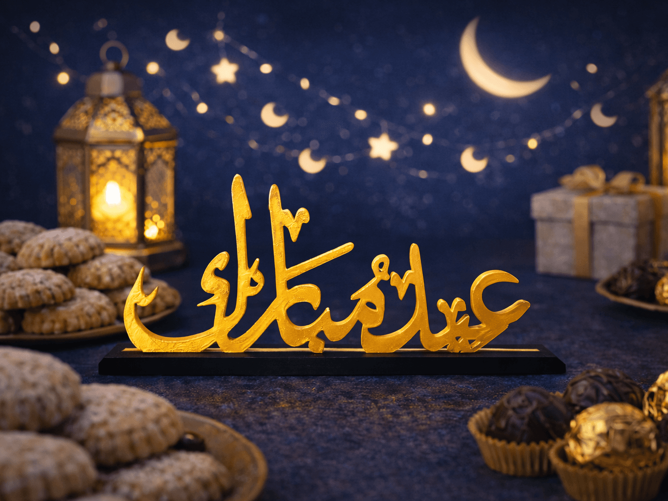 Aïd Moubarak doré — déco calligraphie