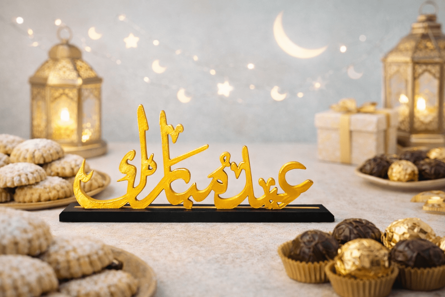Aïd Moubarak doré — déco calligraphie